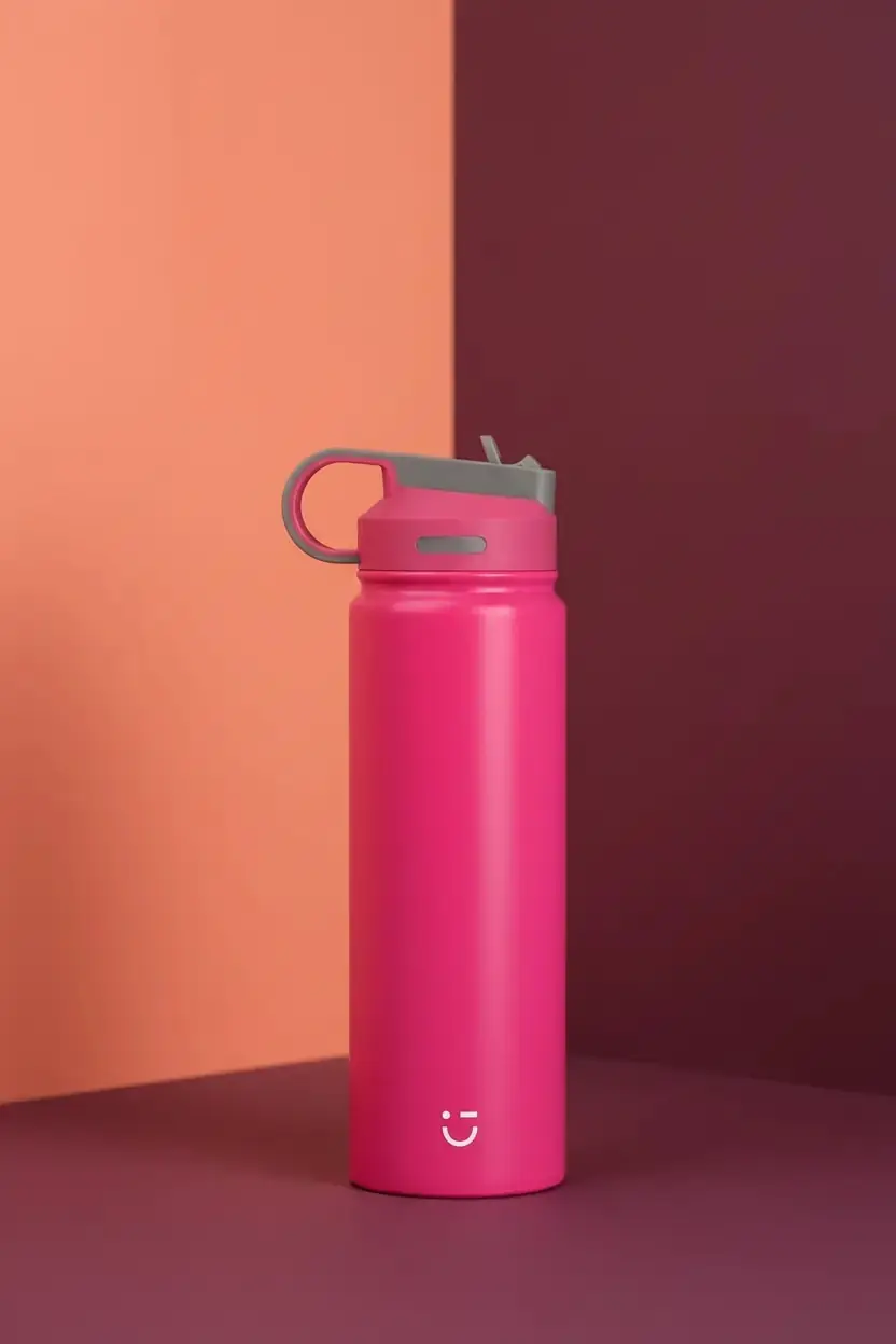 Miniso Lisanslı Klasik Tasarım Pipetli Çelik Suluk 900 ml – Sızdırmaz Kapaklı Pembe