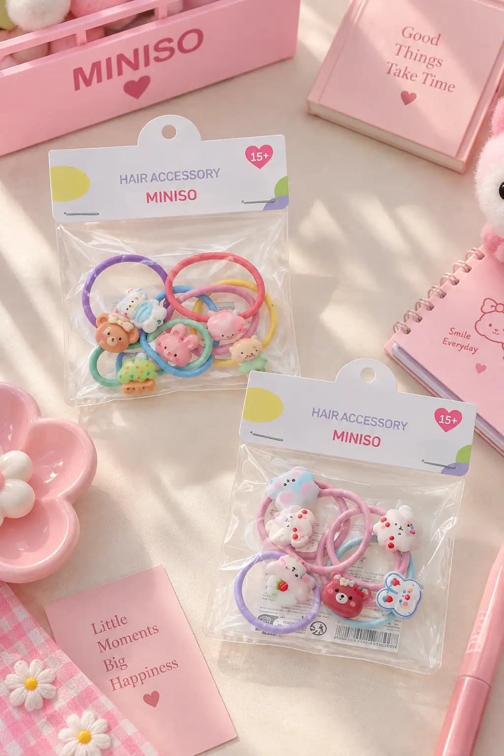 Miniso Lisanslı Çantalı Seri Saç Lastikleri 6 Adet – 12 Cm Kompakt Organizerli Toka Seti