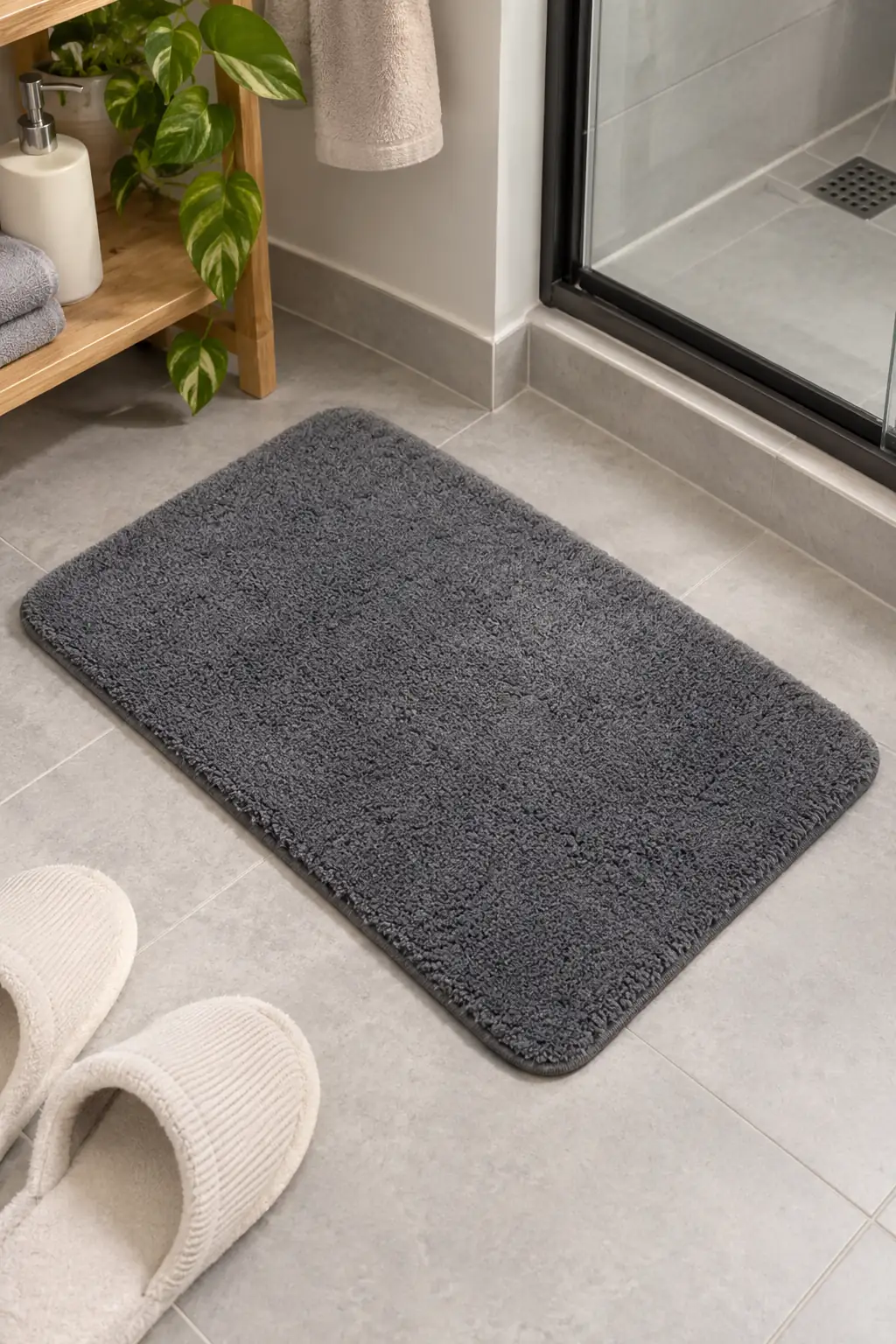 Miniso Lisanslı Düz Renkli Peluş Zemin Paspası – Gri 40x60 cm Banyo Oda Küçük Halı