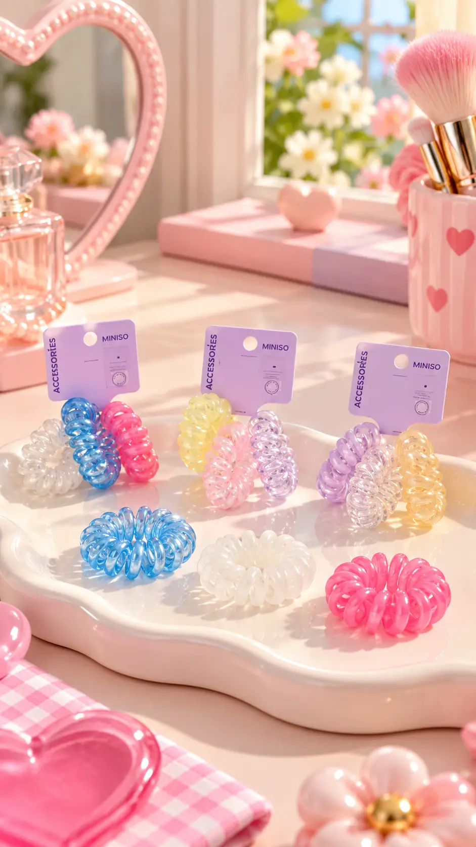 Miniso Lisanslı Renkli Spiral Saç Lastiği Seti 3'lü – Saçta İz Bırakmayan Esnek Silikon Toka Seti