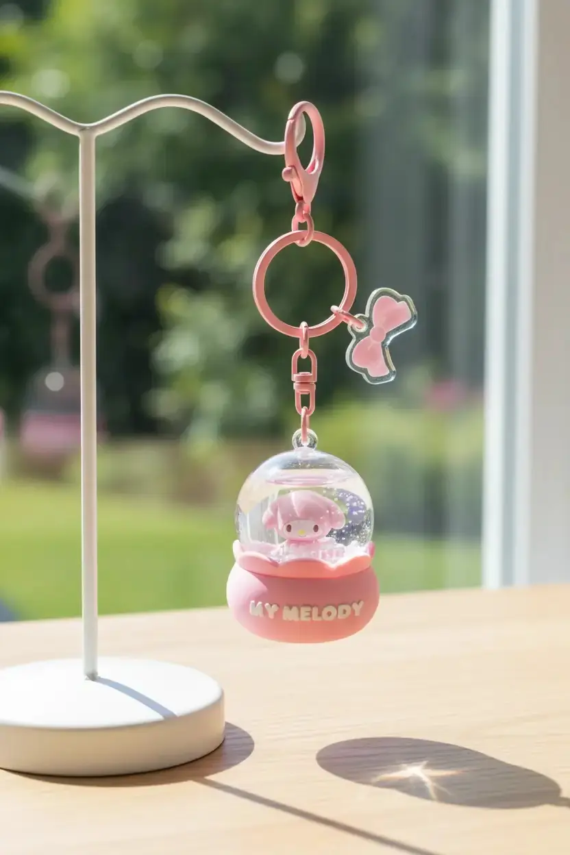 Sanrio Lisanslı My Melody Kristal Top Sıvı Anahtarlık - Hareketli Figürlü ve Işıltılı Çanta Süsü