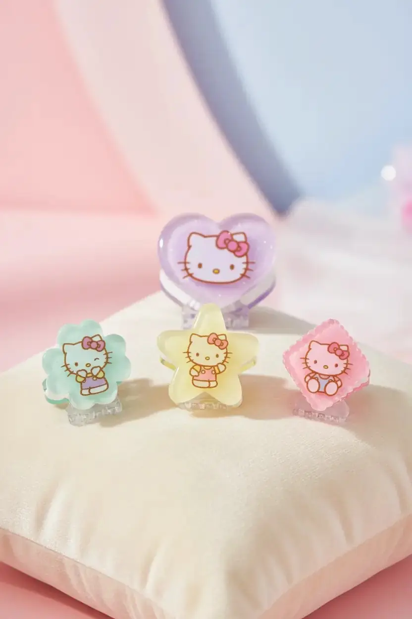 Hello Kitty Lisanslı Küçük Saç Pençe Tokaları – Kalp Detaylı & Pratik
