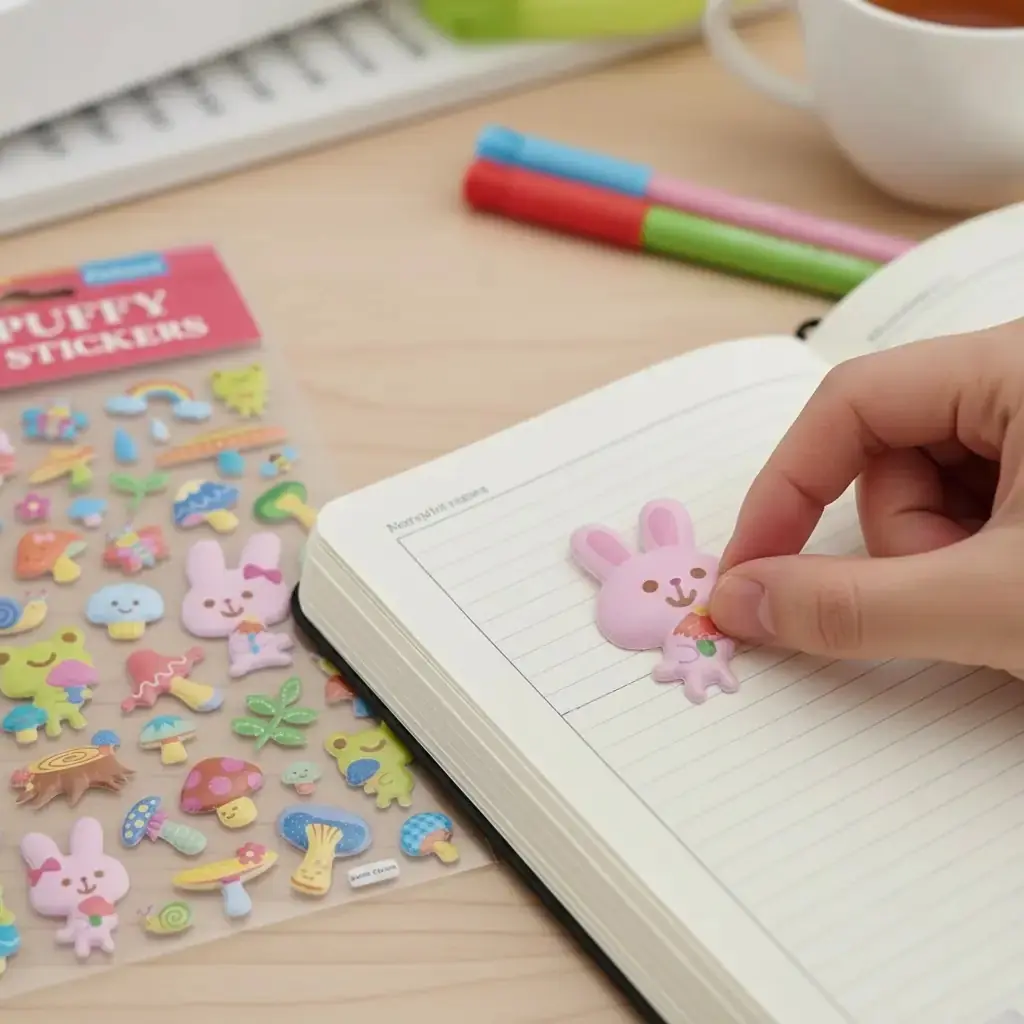 Bu-Bu Soft Puffy Stickers Çiçek-Tavşan – Doğal Temalı Yumuşak Kabartmalı Çıkartma Seti
