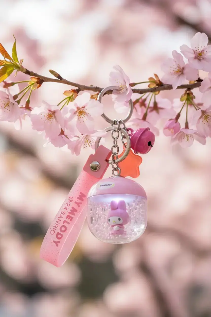 Sanrio Lisanslı My Melody Çiçek Perisi Serisi LED Işıklı Sallantılı Figür Anahtarlık ve Çanta Süsü