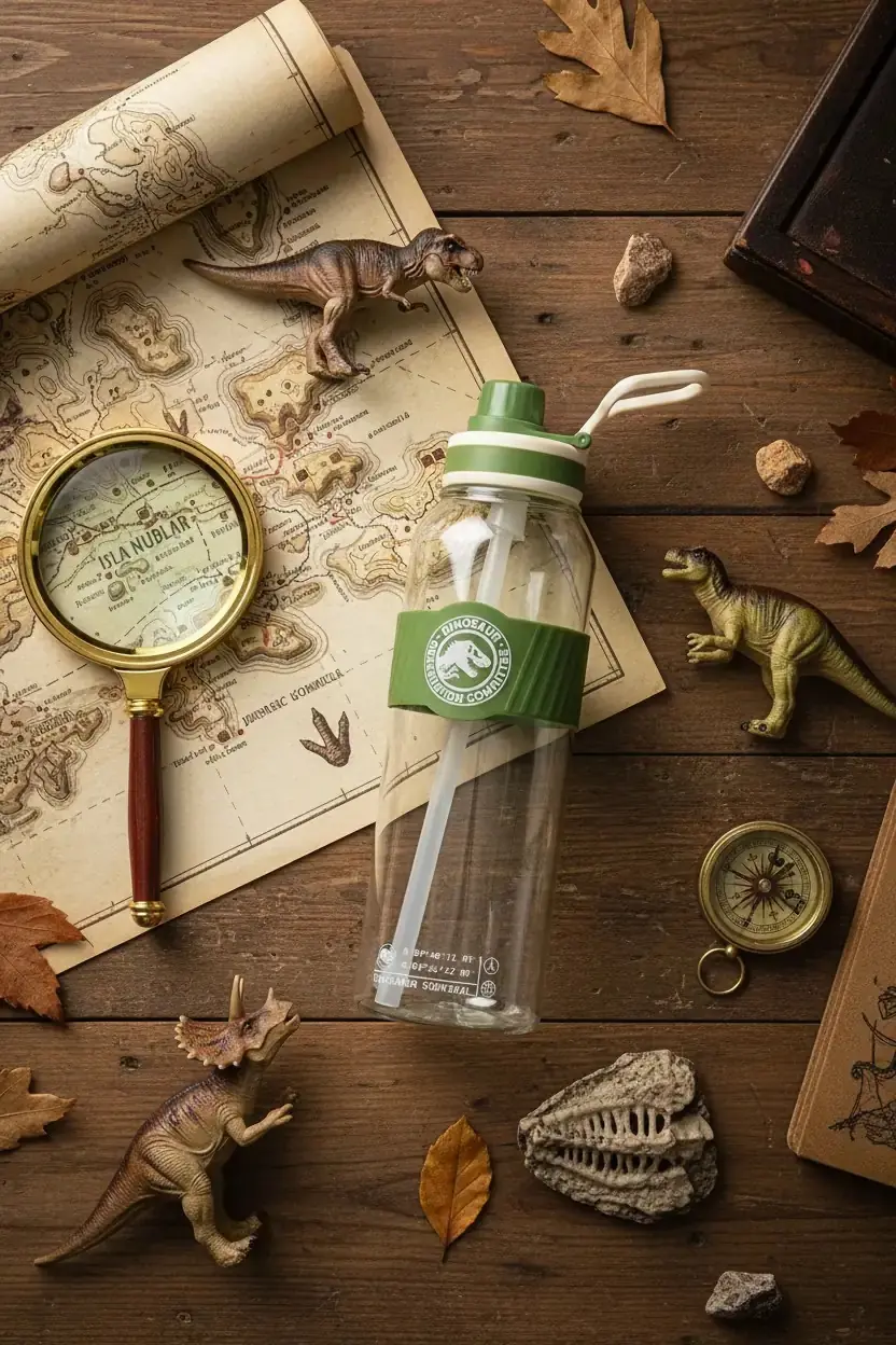 Jurassic World Lisanslı Ergonomik Saplı ve Pipetli Plastik Matara 1000 ml (Yeşil)