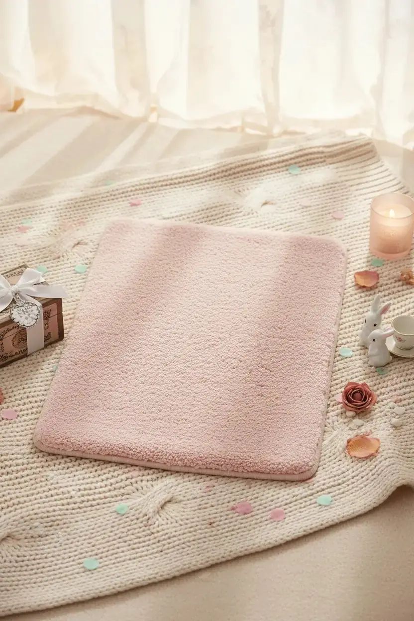 Miniso Lisanslı Düz Renkli Peluş Zemin Paspası – Pembe 40x60 cm Banyo Oda Küçük Halı
