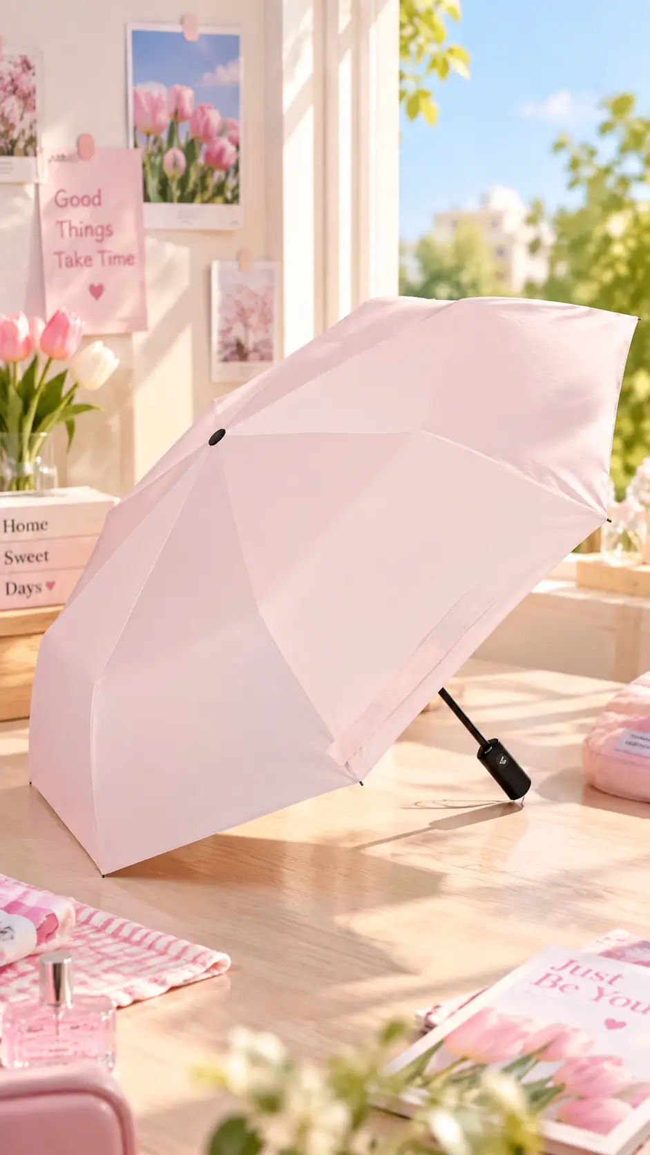 Miniso Lisanslı 8 Telli Büyük Otomatik Güneş Şemsiyesi – Pembe