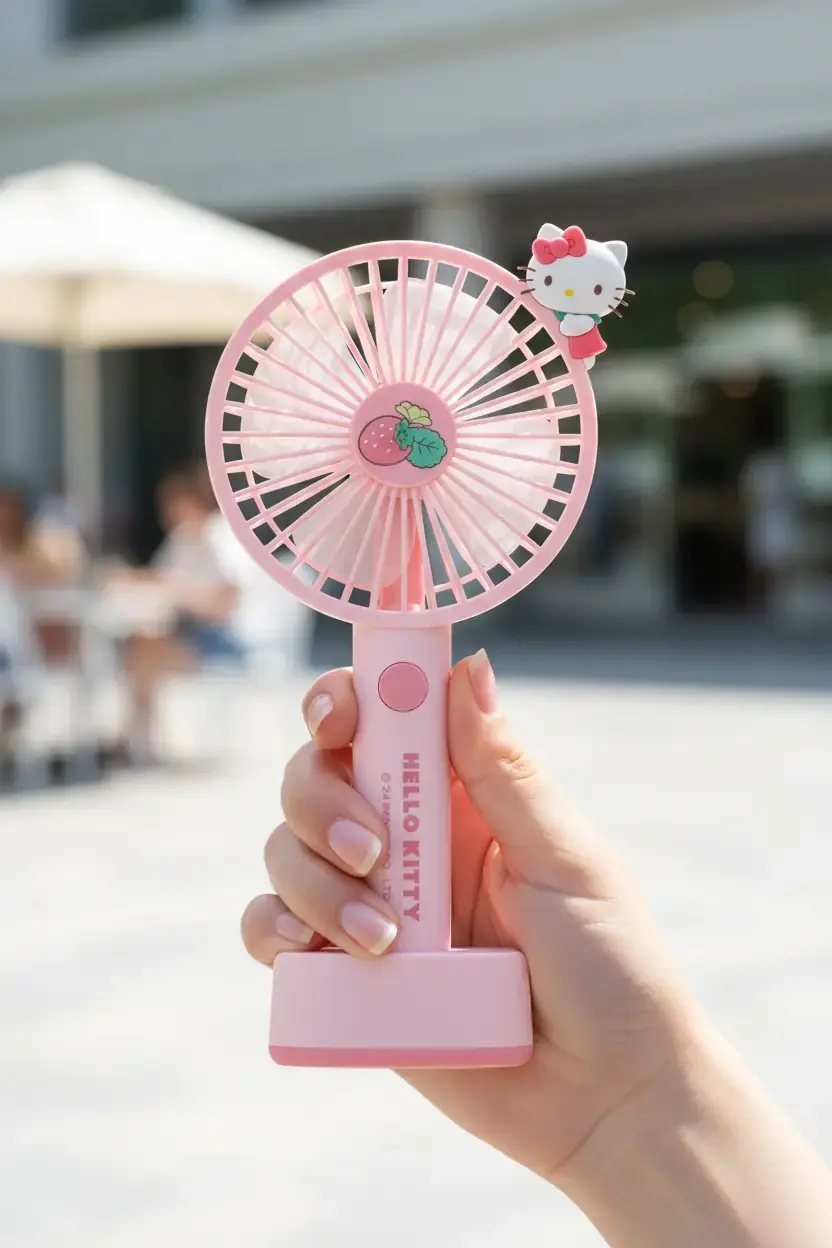 Sanrio Lisanslı Hello Kitty Mini El Vantilatörü – Taşınabilir Şarjlı Serinletici 21,5 Cm
