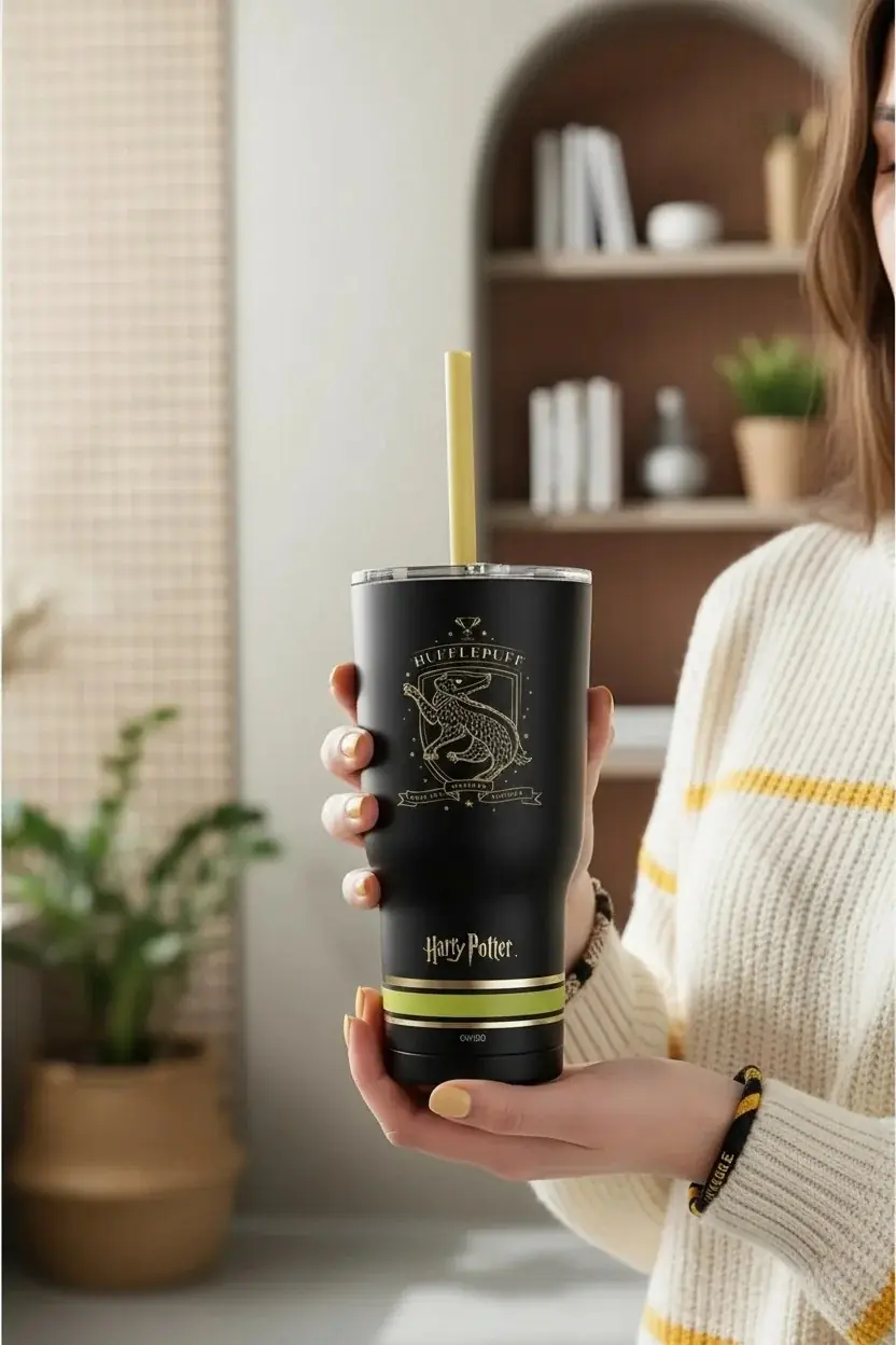 Harry Potter Lisanslı Pipetli Termos (580ml) - Hufflepuff