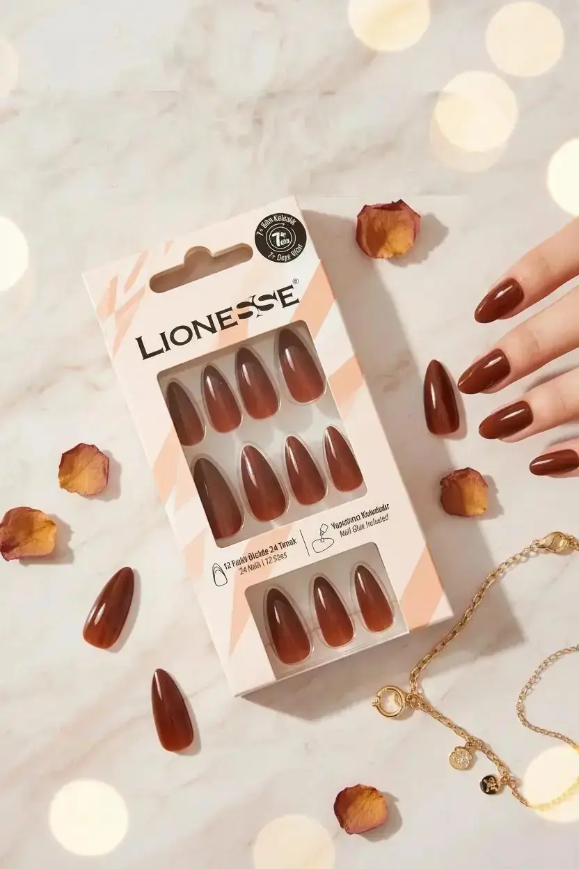 Lionesse Lisanslı Takma Tırnak A-98 Burgundy – 24’lü Parlak Bordo