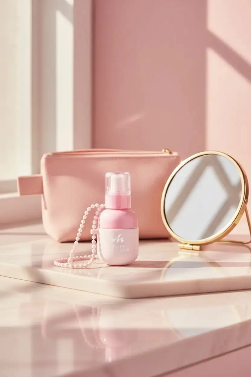 Miniso Lisanslı Minimalist Boncuk Zincirli Mini Şişe Dudak Parlatıcısı – 01 Toz Gül