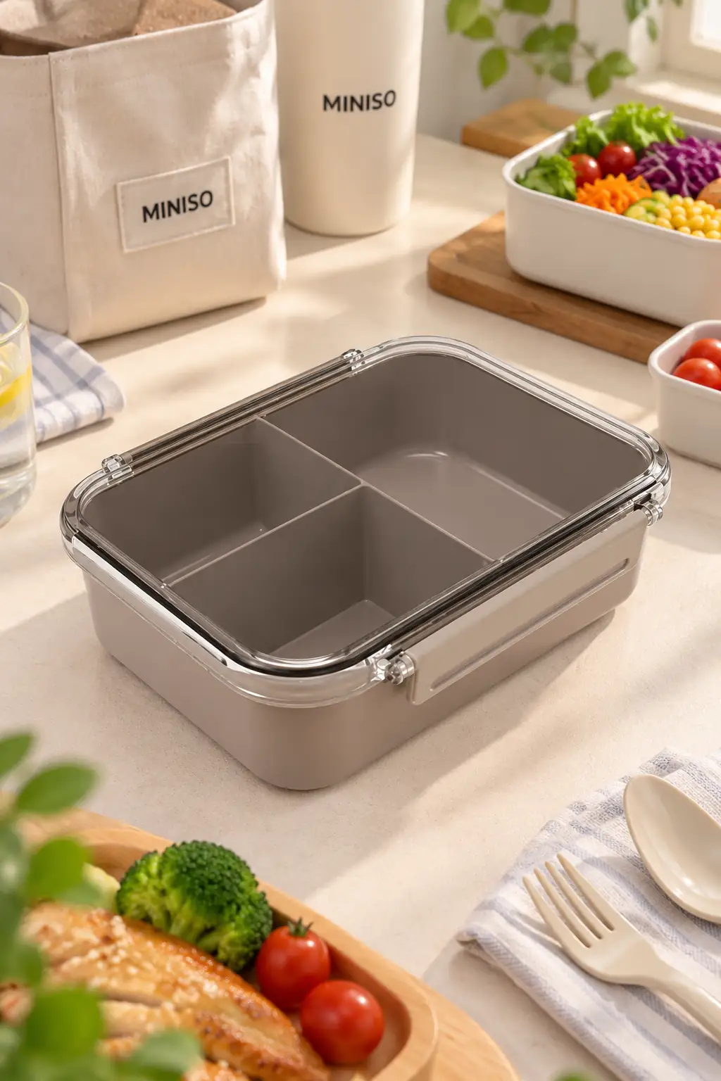 Miniso Lisanslı Klasik Seri Yemek Kabı 890 mL Kahverengi – Askılı Pratik Tasarım