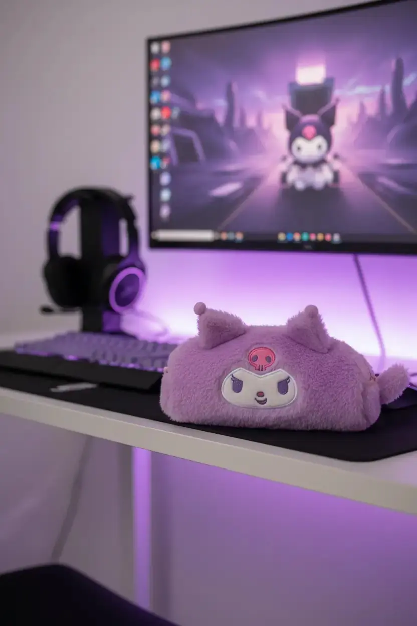 Sanrio Lisanslı Kuromi Fermuarlı Peluş Model – 22 Cm Hafif Tasarım