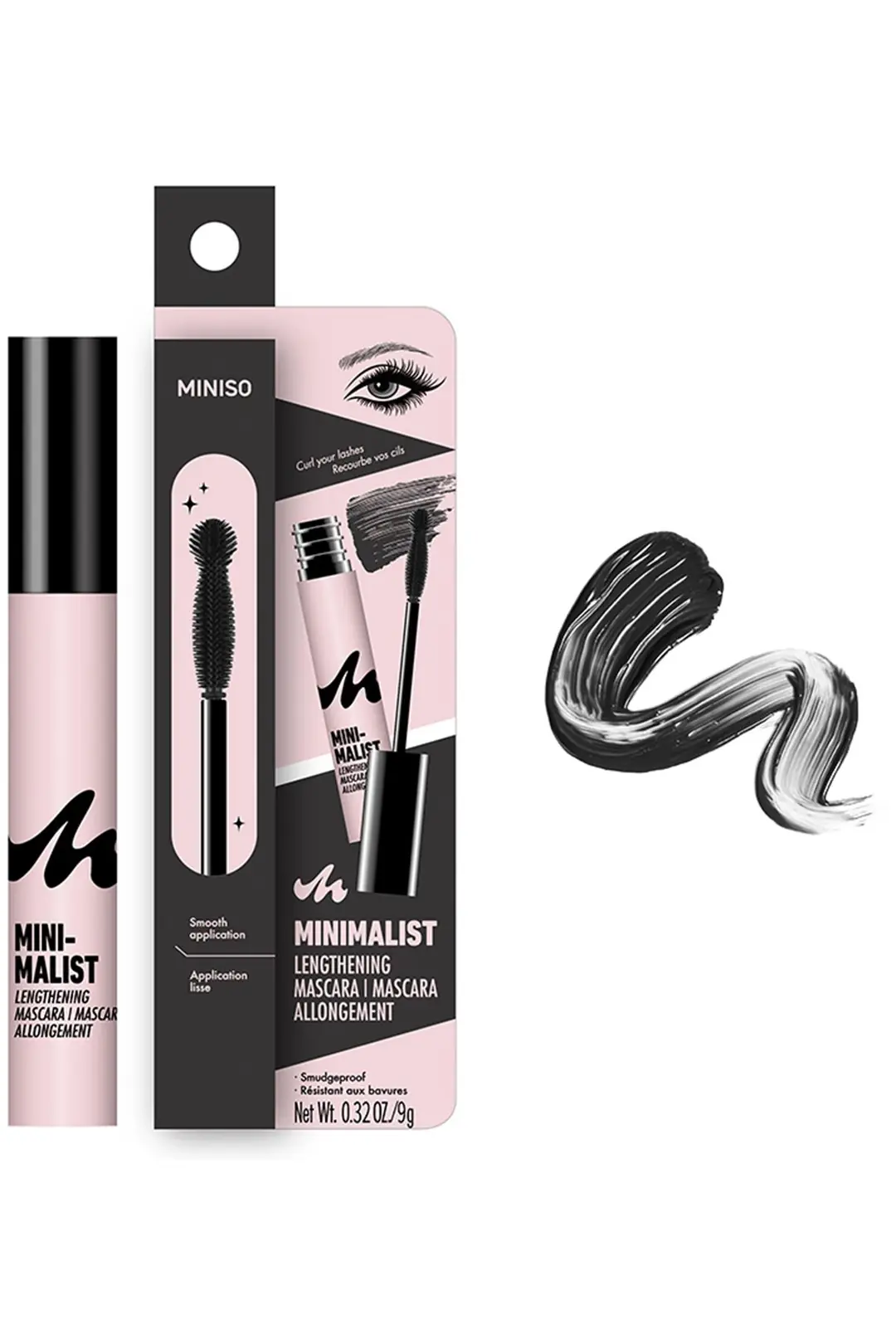 Miniso Lisanslı Minimalist Serisi Uzatma Etkili Maskara - Tek Tek Ayıran ve Ekstra Uzunluk Veren Siyah Maskara