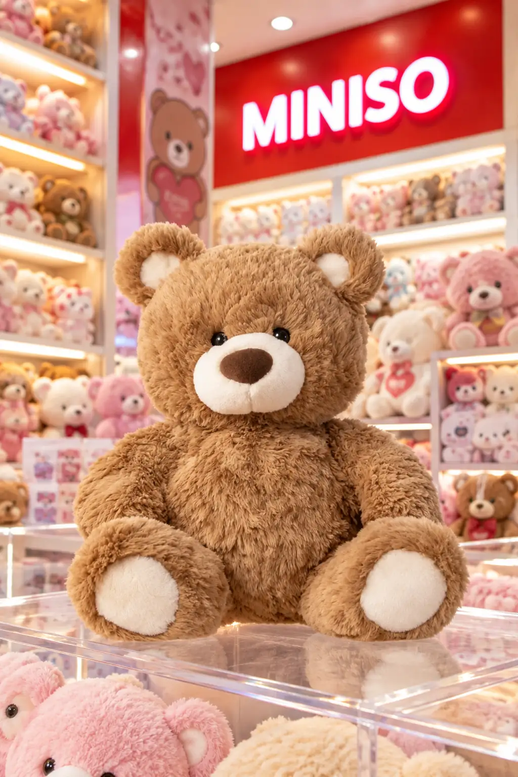 Miniso Lisanslı Gift Bear Oturan Peluş Oyuncak – Yumuşak Kahverengi Tasarım