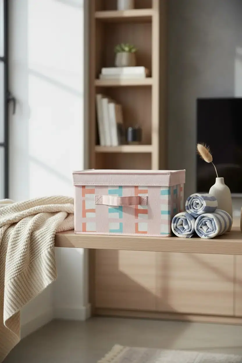 Miniso Lisanslı Kapaklı Katlanır Saklama Kutusu – Pembe Dekoratif Eşya Düzenleyici ve Organize Kutusu 29 Cm