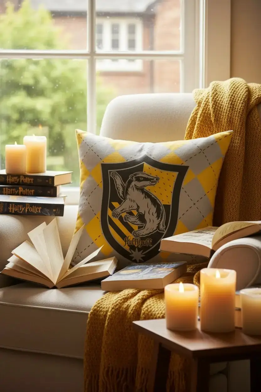 Harry Potter Lisanslı Hufflepuff Yastık – Yumuşak Dokulu Dekoratif Ev ve Koleksiyon Yastığı