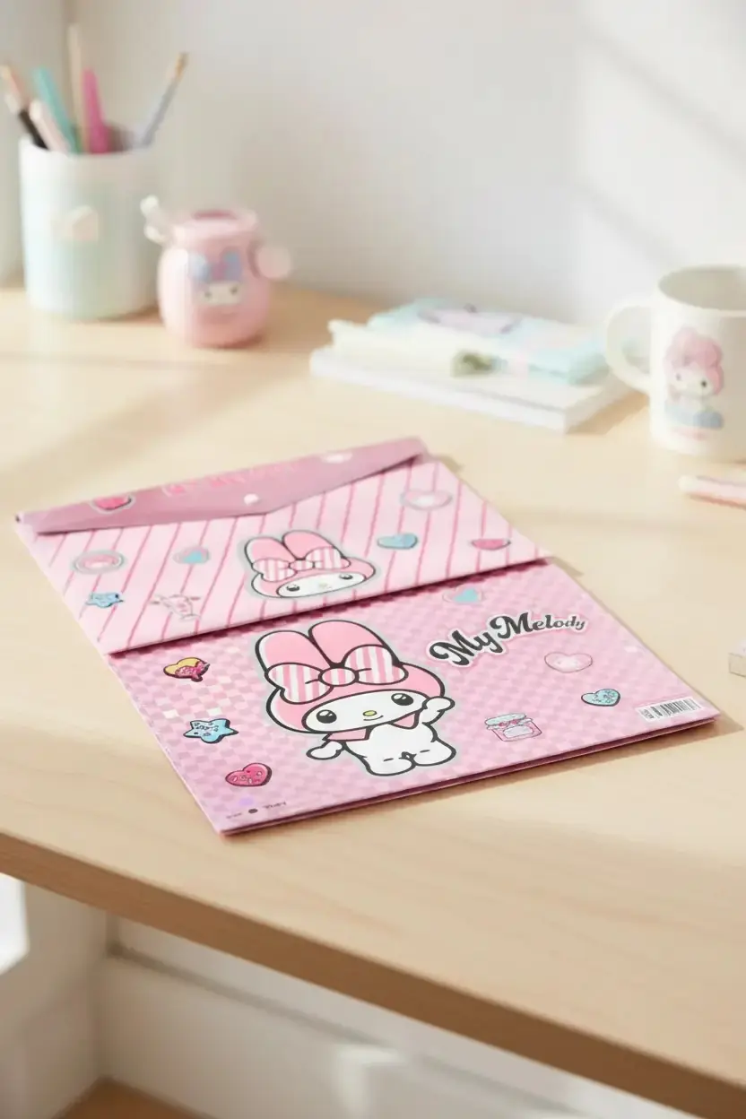 Sanrio Lisanslı My Melody Çıtçıtlı Dosya – Pembe Desenli Belge ve Evrak Düzenleyici