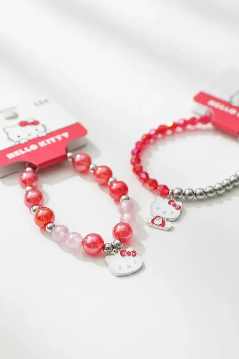 Sanrio Lisanslı Hello Kitty Boncuklu Saç Tokası Kırmızı 8,5 Cm