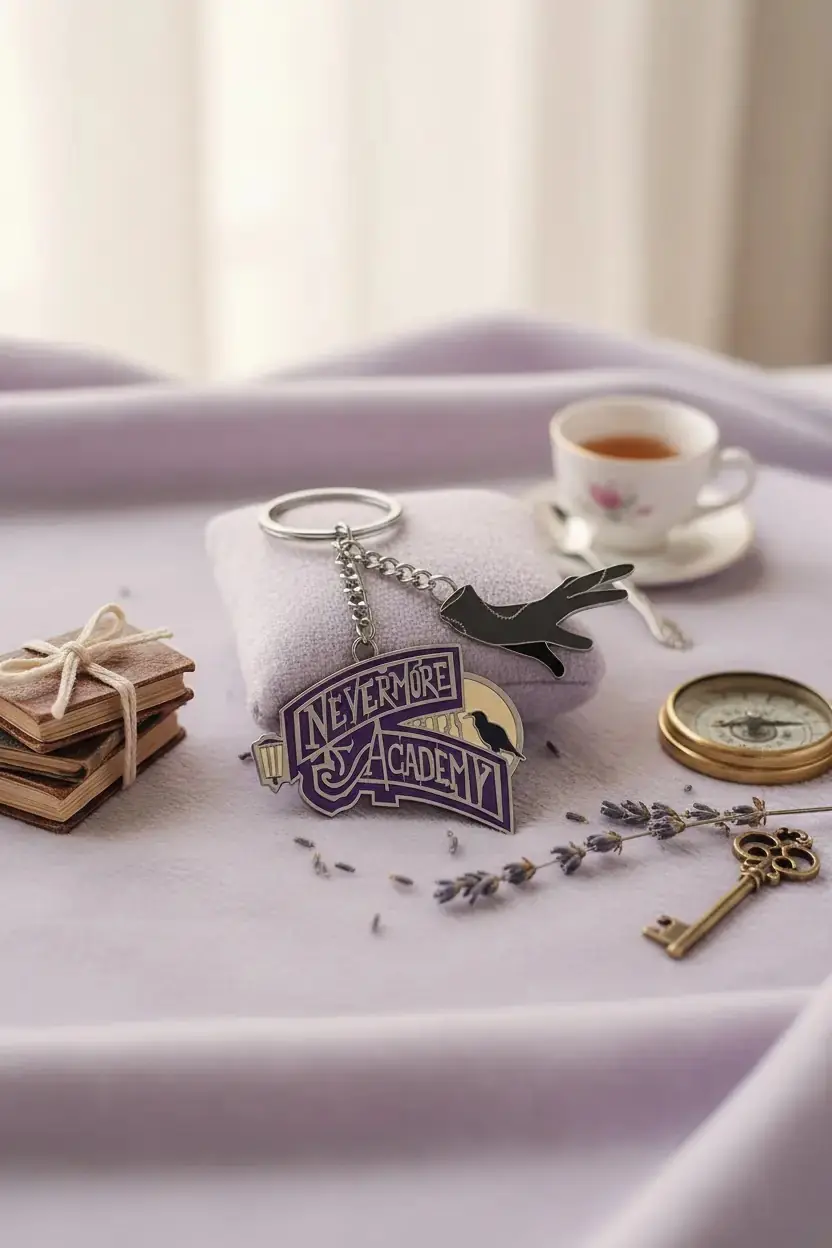 Wednesday Lisanslı Nevermore Academy Anahtarlık – Metal Tasarım