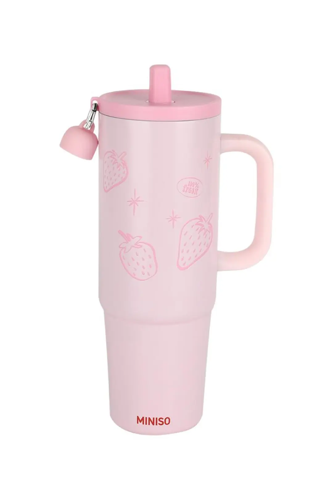 Miniso Lisanslı Strawberry Serisi Paslanmaz Çelik Matara 890 mL – Pipetli ve Saplı