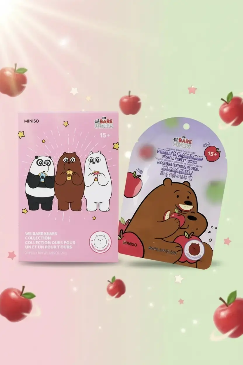 We Bare Bears Lisanslı Elma Özlü Meyveli Nemlendirici Kağıt Maske Ferahlatıcı Bakım