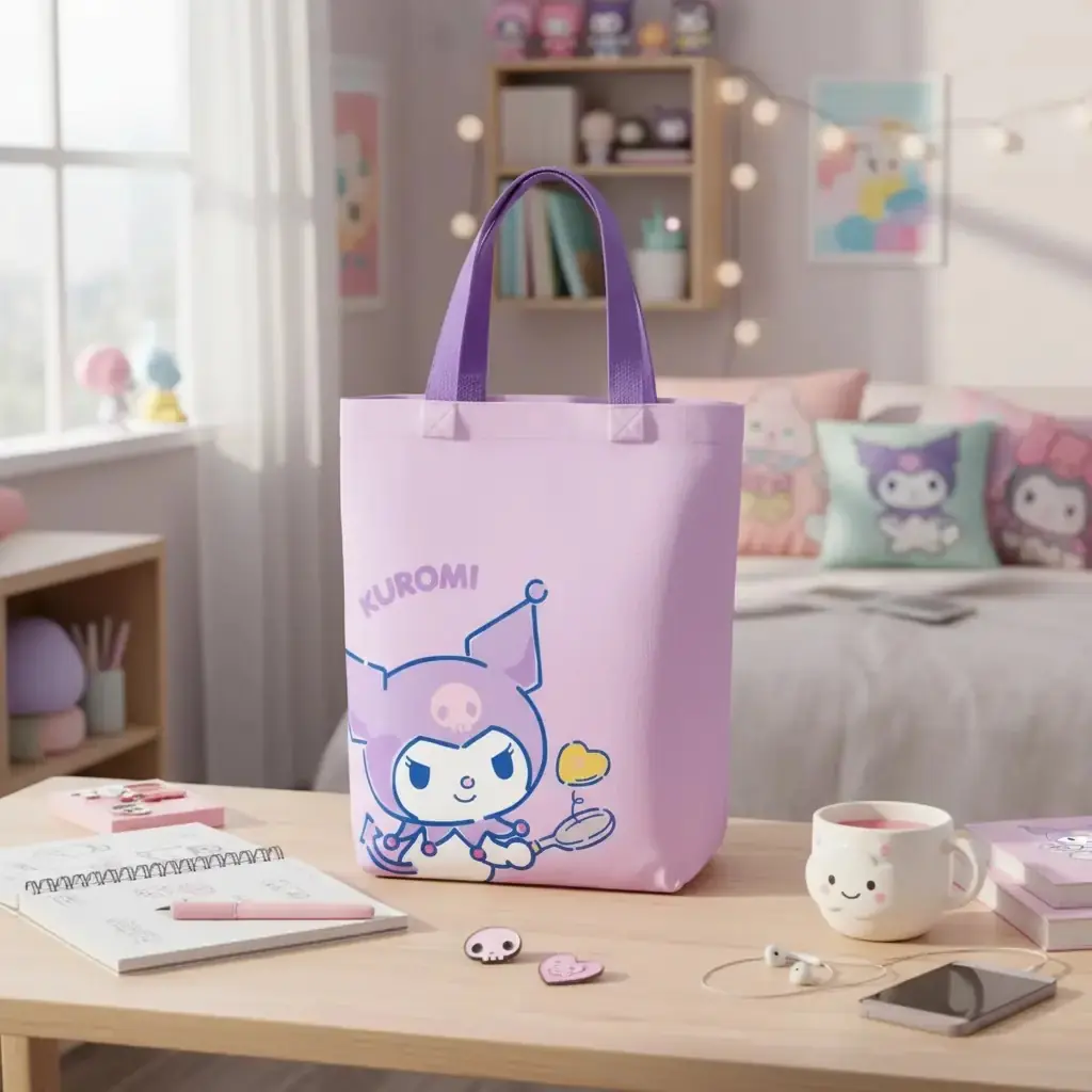 Sanrio Lisanslı Kuromi Bez Alışveriş Çantası 29x32 Cm