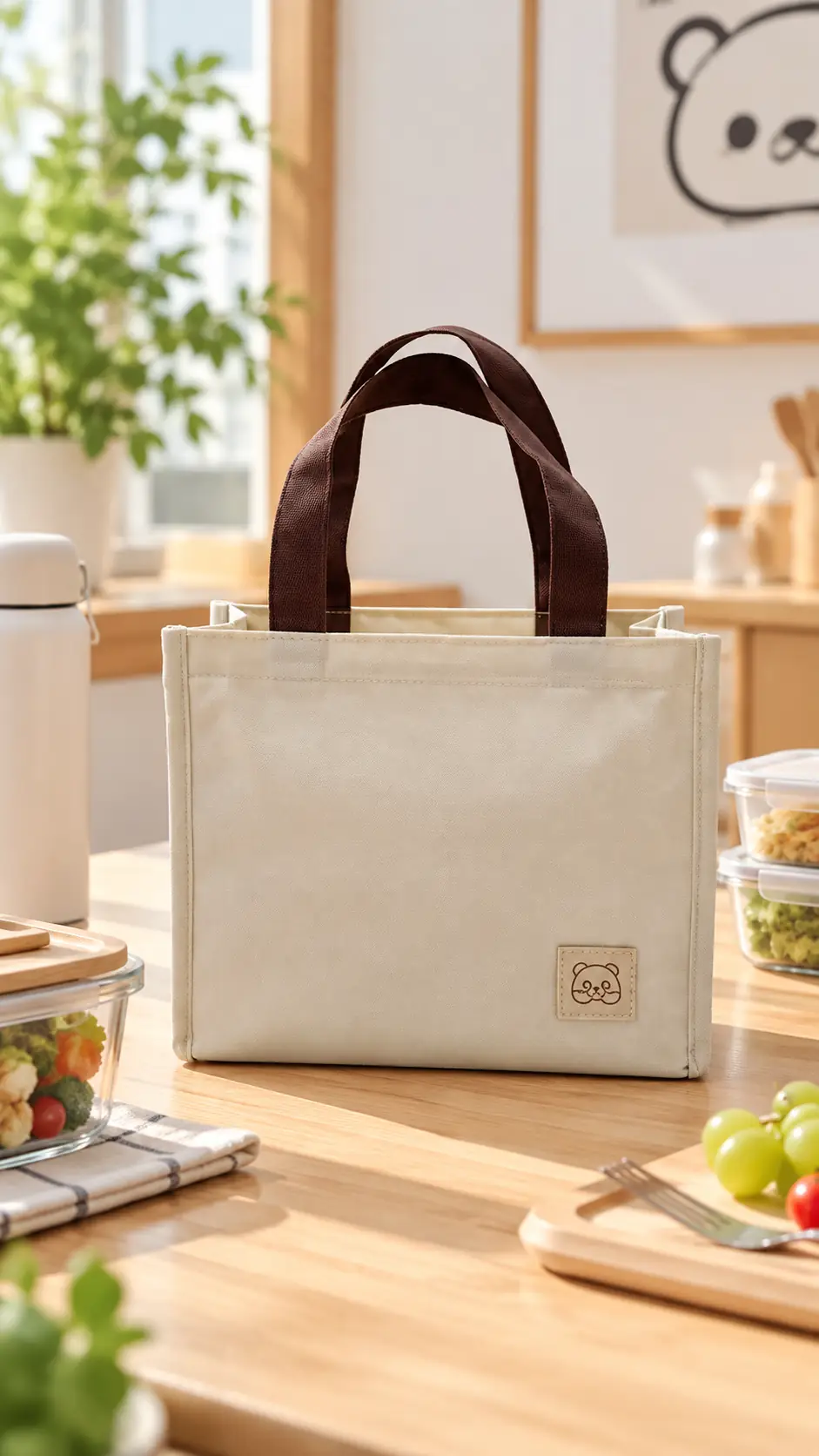Miniso Lisanslı Klasik Kare Termal Yiyecek Çantası 24 x 14 x 20 cm – Bej