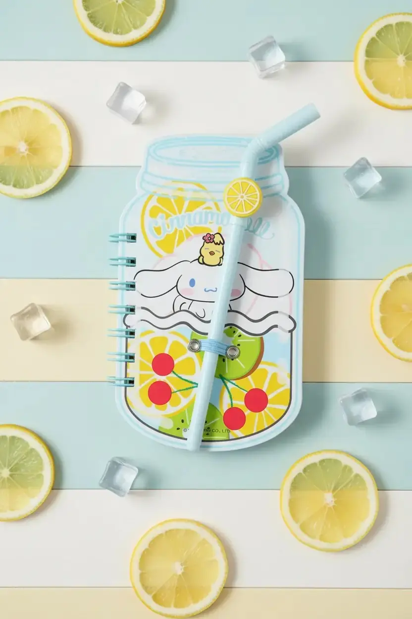 Sanrio Lisanslı Cinnamoroll Pipetli Bardak Figürlü Telli Not Defteri – Spiral Ciltli 19 Cm
