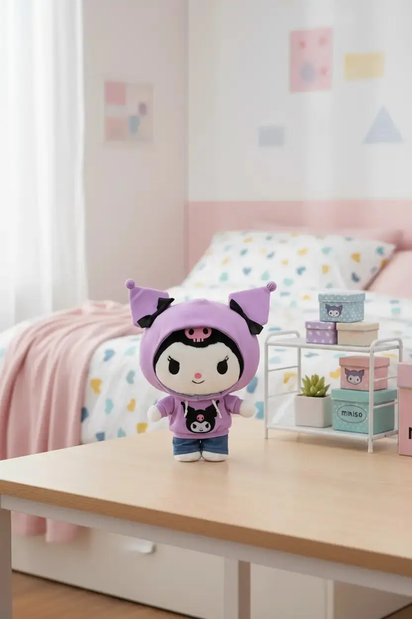 Sanrio Lisanslı Kuromi Citywalk Serisi Ayakta Duran Peluş – 28 cm