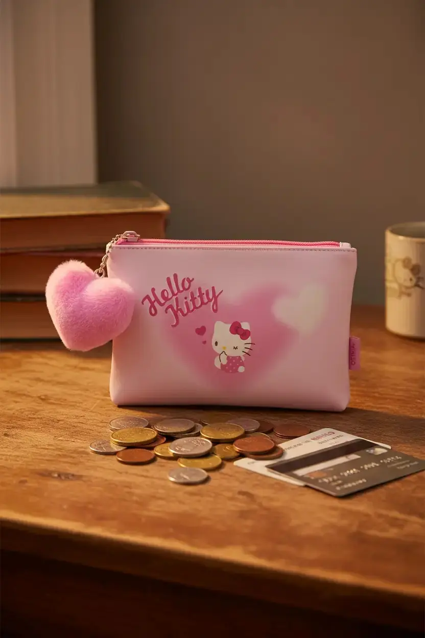 Hello Kitty Lisanslı Peluş Aksesuarlı Bozuk Para Cüzdanı – Fermuarlı Kartlık Ve Anahtarlıklı Cüzdan 18 Cm