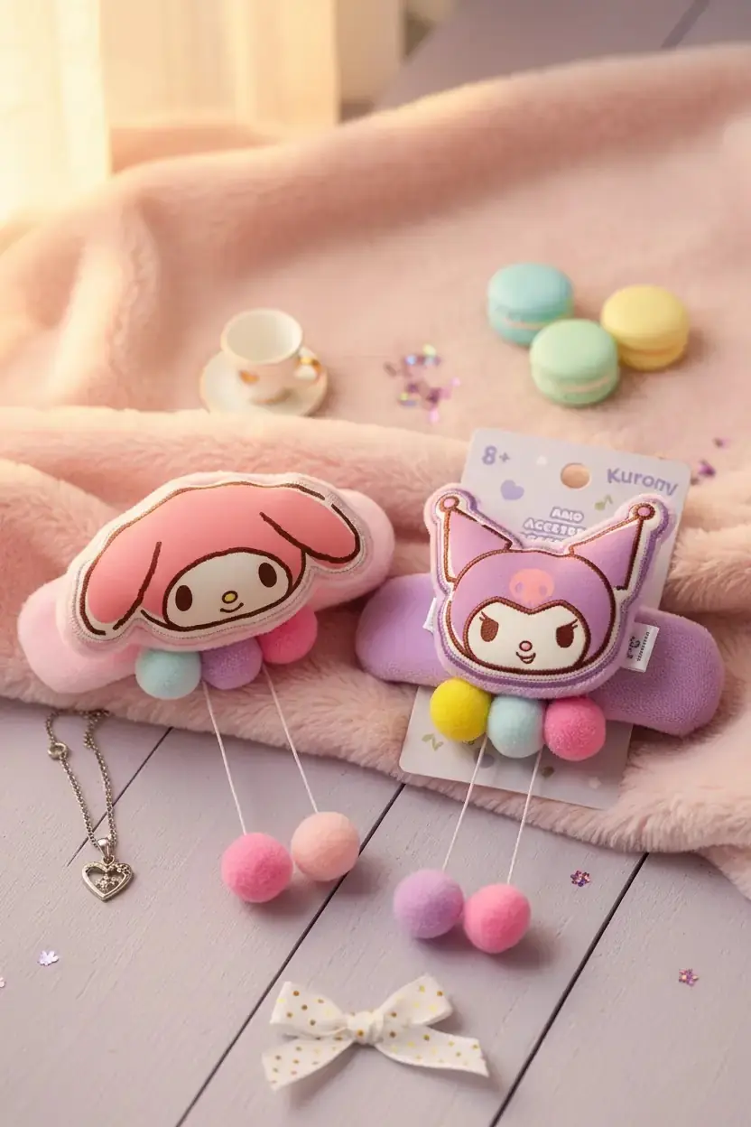 Hello Kitty Lisanslı Kolyeli Saç Tokası – Ponponlu & Sallantılı Tasarım
