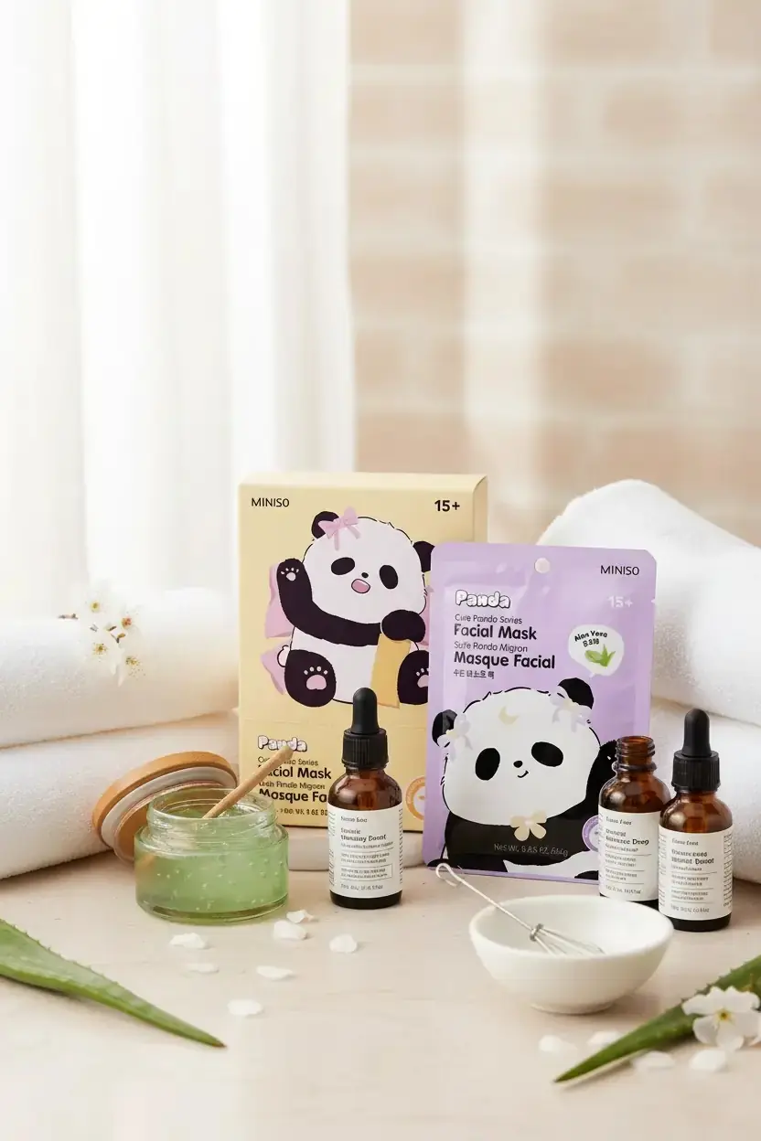 Miniso Lisanslı Sevimli Panda Serisi Yüz Maskesi – Ferahlatıcı Aloe Vera Özlü 17 Cm