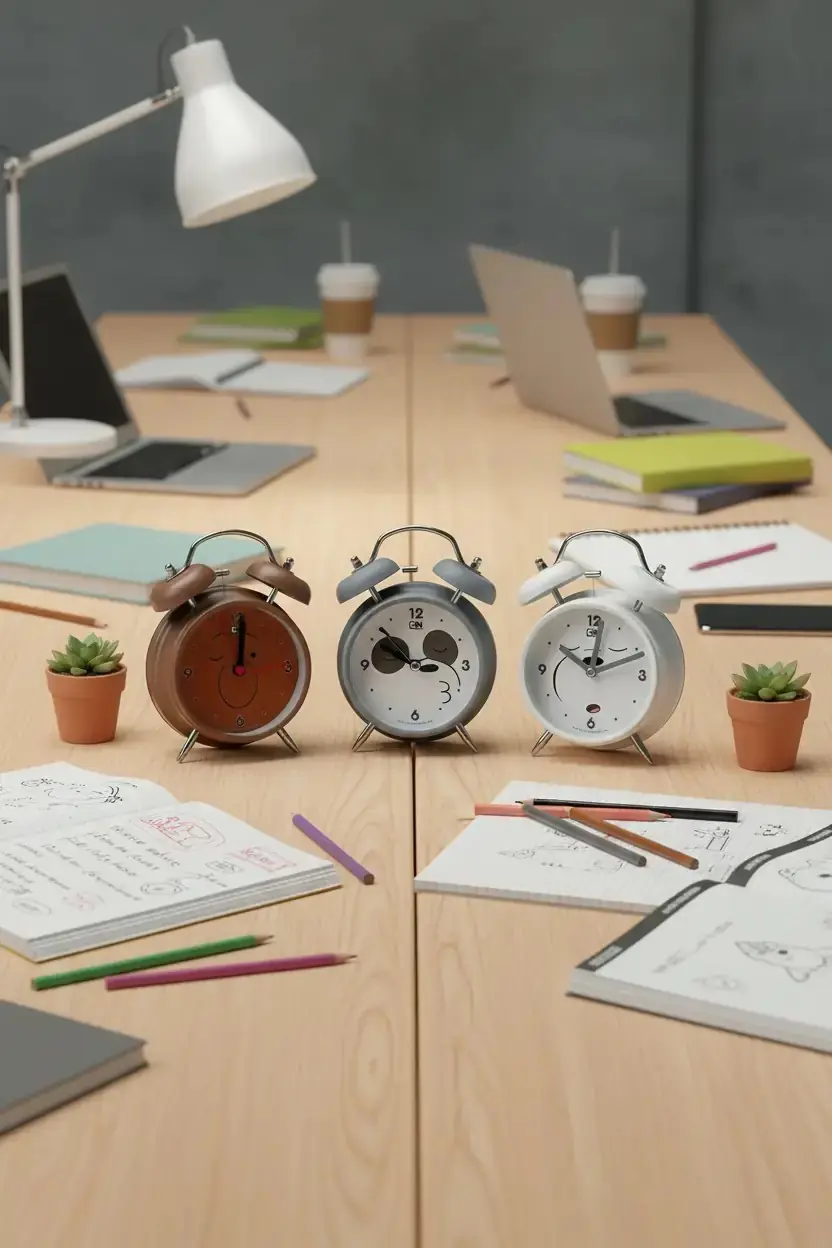 We Bare Bears Lisanslı Çalar Saat – Grizz, Panda ve Ice Bear Tasarımlı Metal Masa Saati 16 Cm
