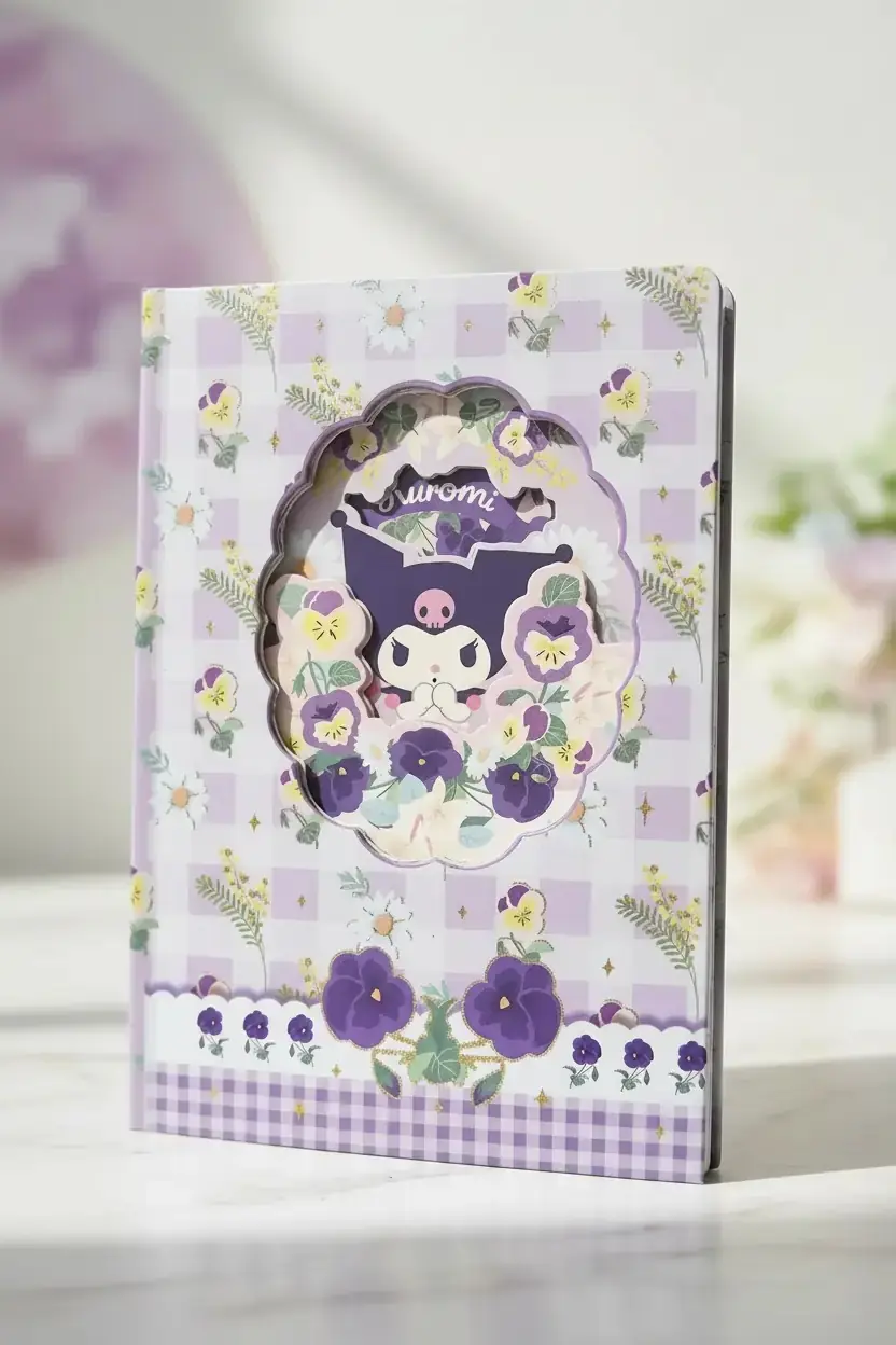 Sanrio Lisanslı Kuromi Sert Kapak Not Defteri – 96 Yaprak Çiçek Detaylı Pastel Kapaklı Günlük Defter