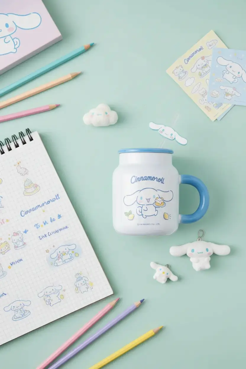 Sanrio Lisanslı Cinnamoroll Pipetli Seramik Kupa 410 mL – Kapaklı Tasarım