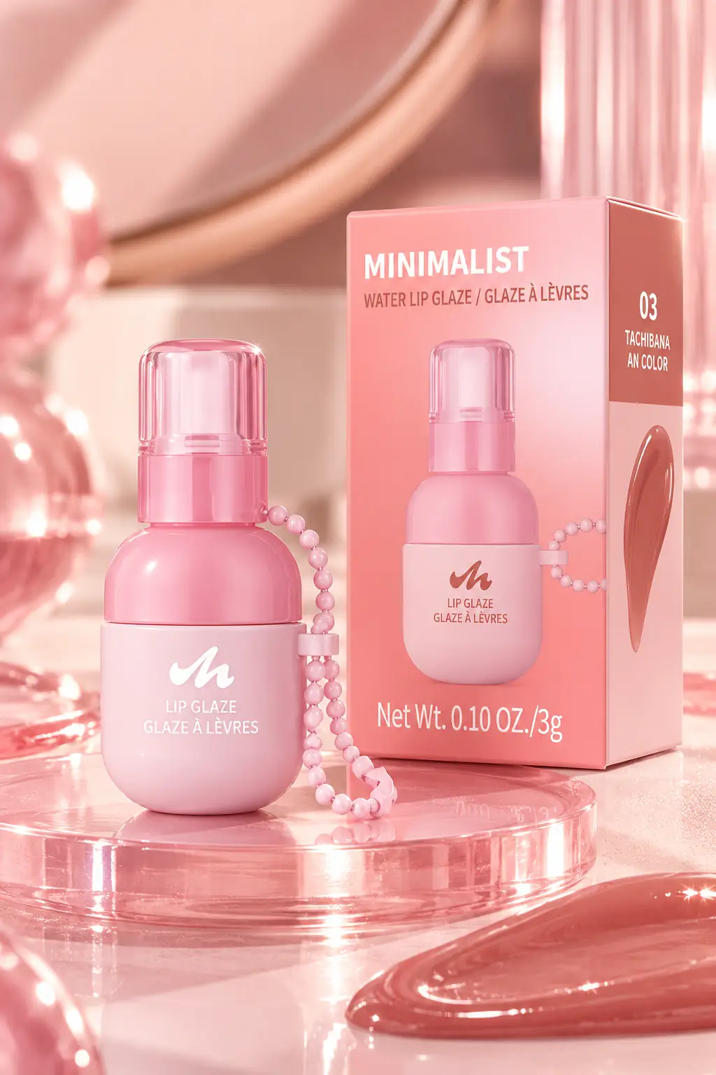 Miniso Lisanslı Minimalist Boncuk Zincirli Mini Şişe Dudak Parlatıcısı – 03 Sıcak Kahverengi