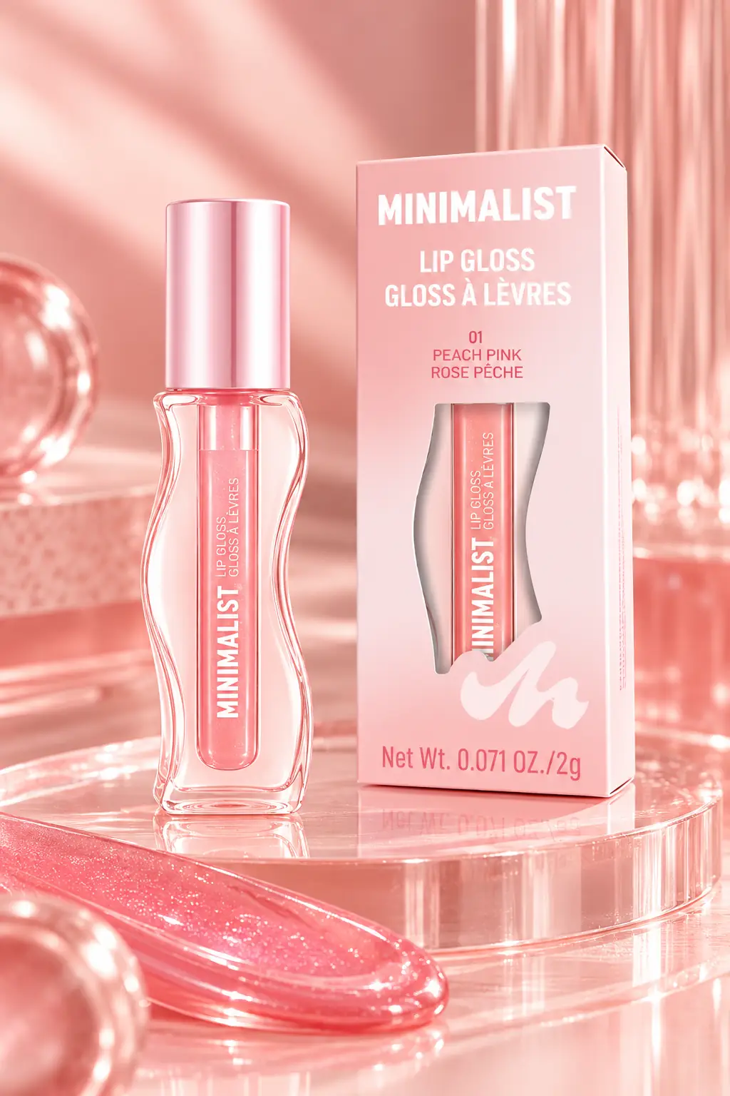 Miniso Lisanslı Minimalist Dudak Parlatıcısı – 01 Şeftali Pembesi Cam Görünümlü Parlak Bitiş