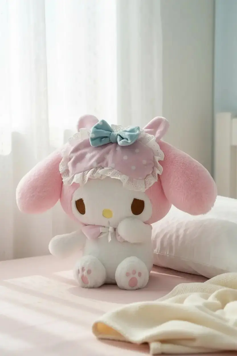 Sanrio Lisanslı My Melody Sound Sleep Koleksiyonu 25 cm Oturan Peluş Oyuncak – Uyku Başlıklı Model