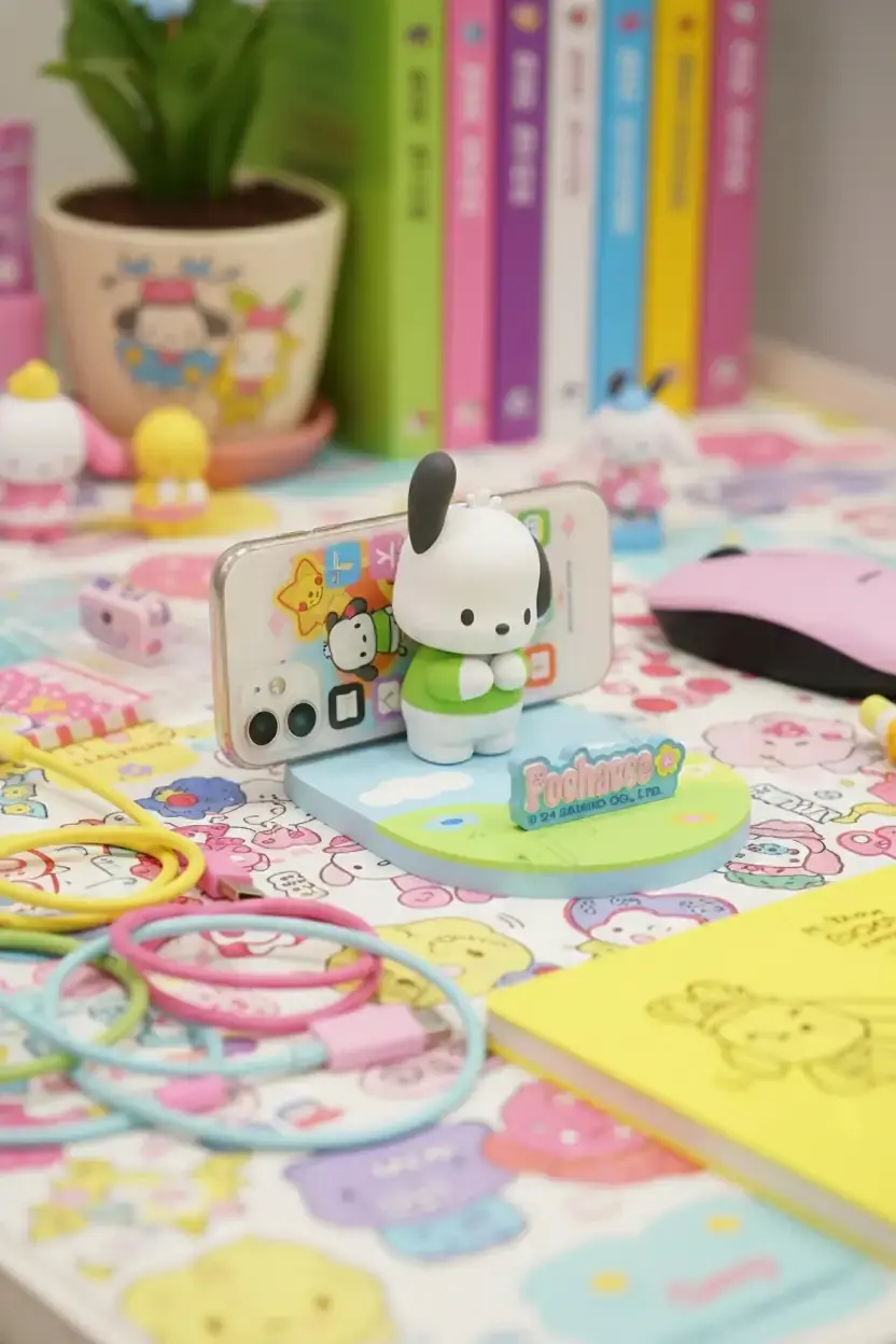 Sanrio Lisanslı Pochacco Bahar Serisi Masa Üstü Telefon Tutucu Figürlü Stand