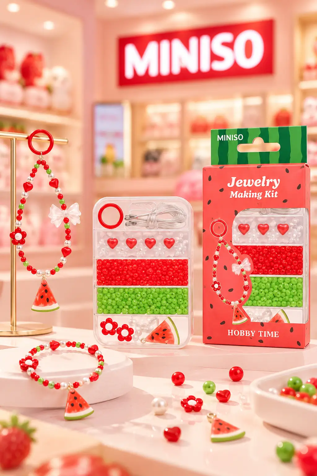 Miniso Lisanslı Meyve Serisi Karpuz Boncuklu Bileklik Yapım Seti – Kendin Yap Aksesuar Seti