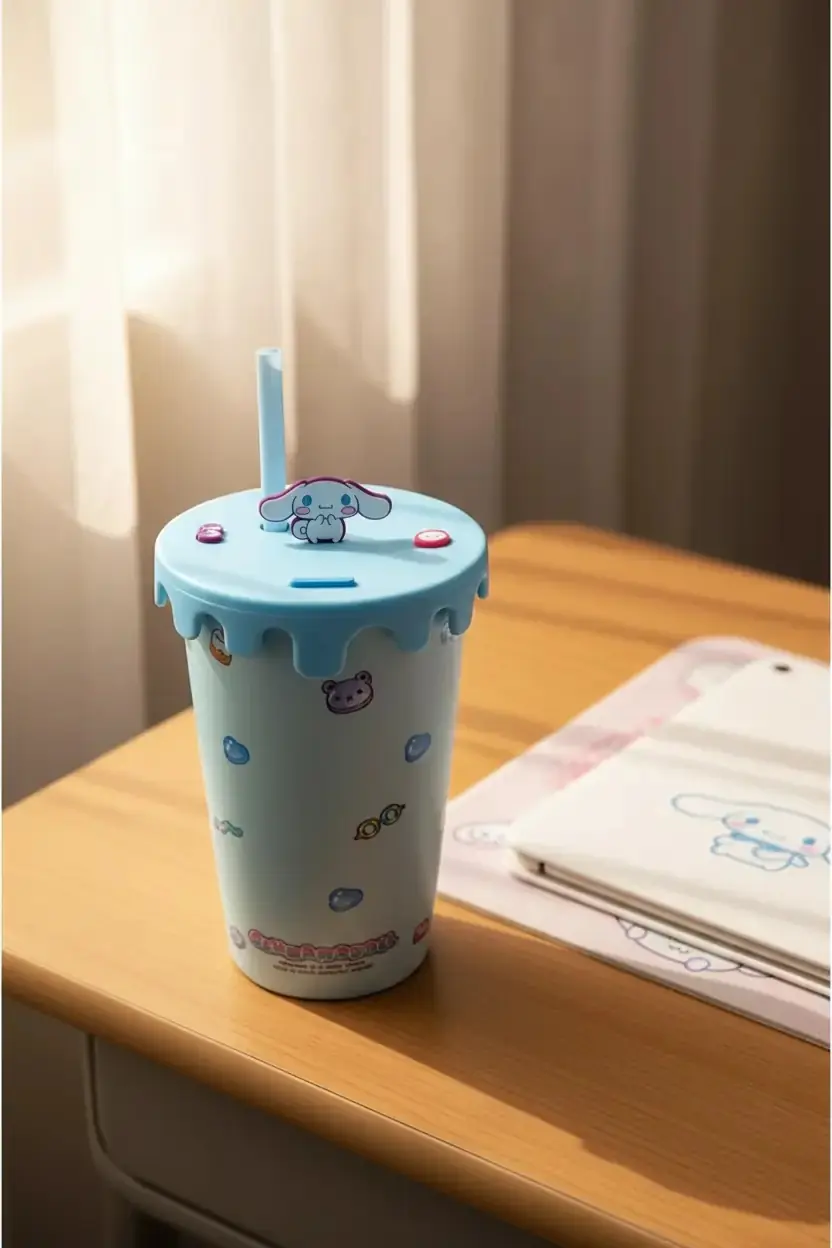 Sanrio Lisanslı Cinnamoroll Tatlı Fabrikası Kapaklı Pipetli Seramik Bardak – 400 Ml