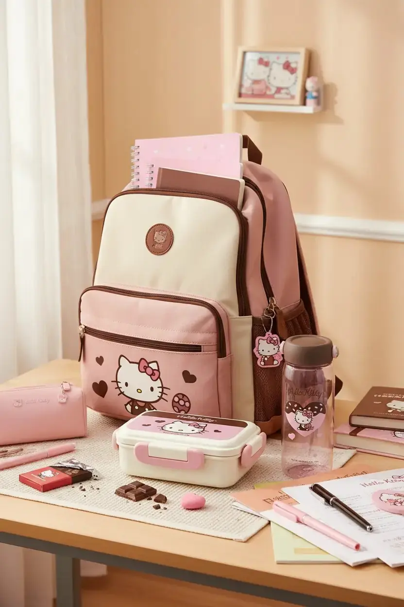 Hello Kitty Chocolate Serisi Yemek Kutusu ve Su Şişesi Seti