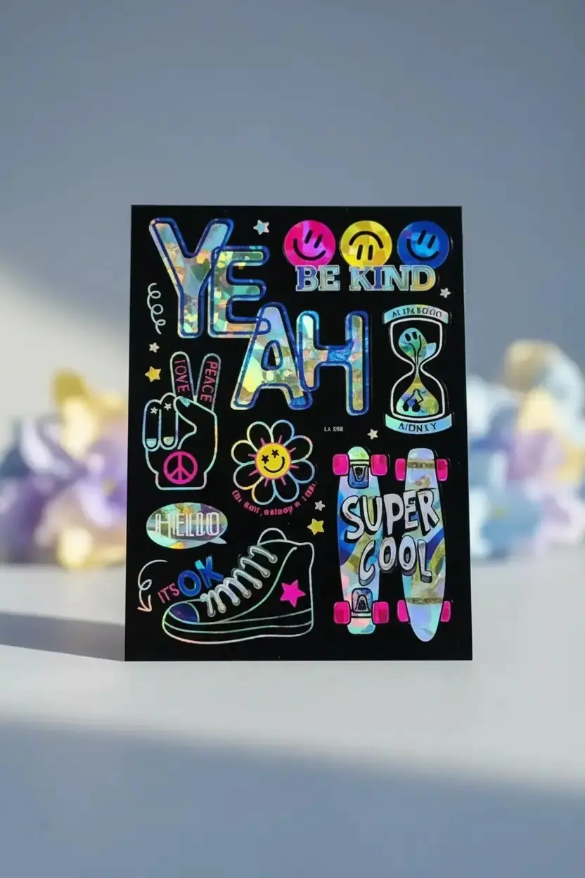 Gıpta Super Cool Hologramlı Sticker Seti – 3D Parlak Efektli Defter Ve Laptop Çıkartması 21 CM