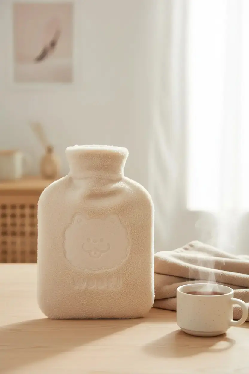 Miniso Lisanslı Hayvan Serisi Sıcak Su Torbası – 500 mL Bej Peluş Kılıflı Termofor