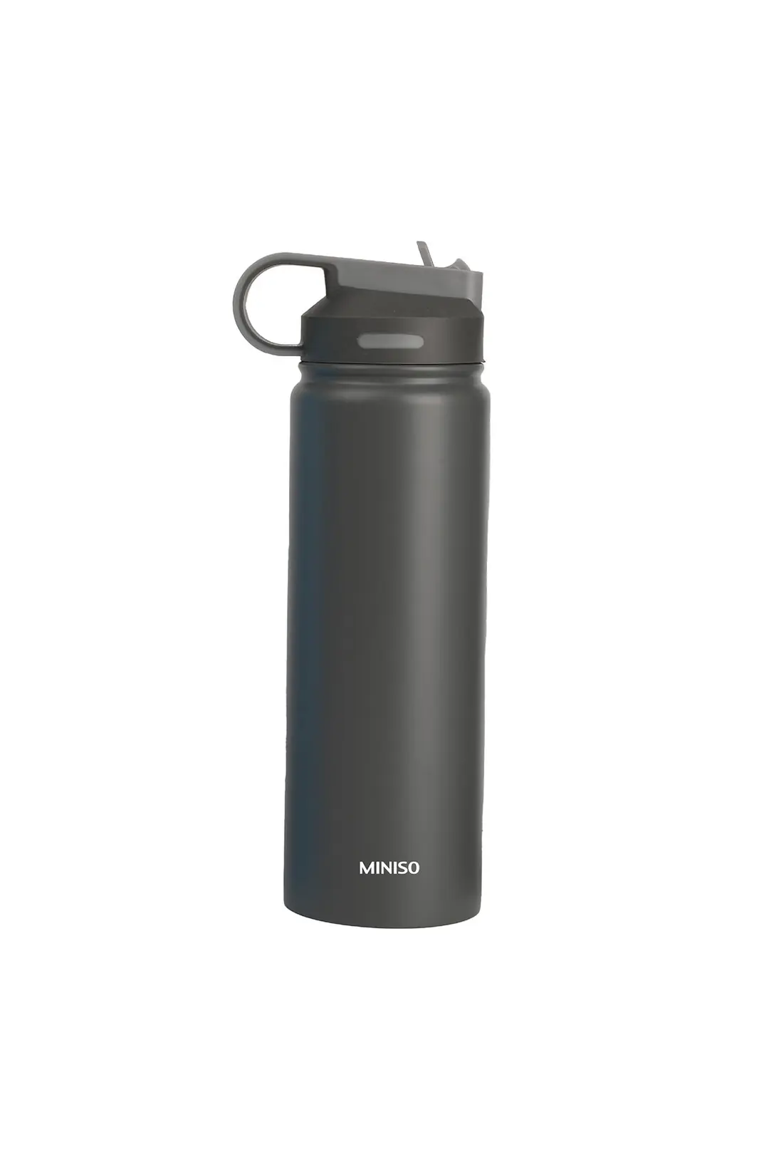 Miniso Lisanslı Klasik Tasarım Pipetli Çelik Suluk 900 ml – Sızdırmaz Kapaklı Gri