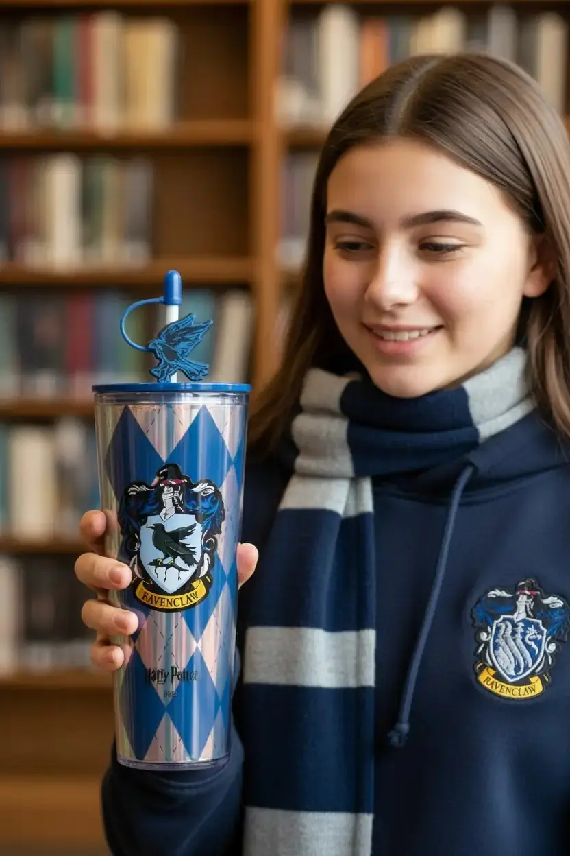 Harry Potter Lisanslı Ravenclaw Çift Cidarlı Pipetli Plastik Şişe – Sızdırmaz Kapaklı Matara 285 gr