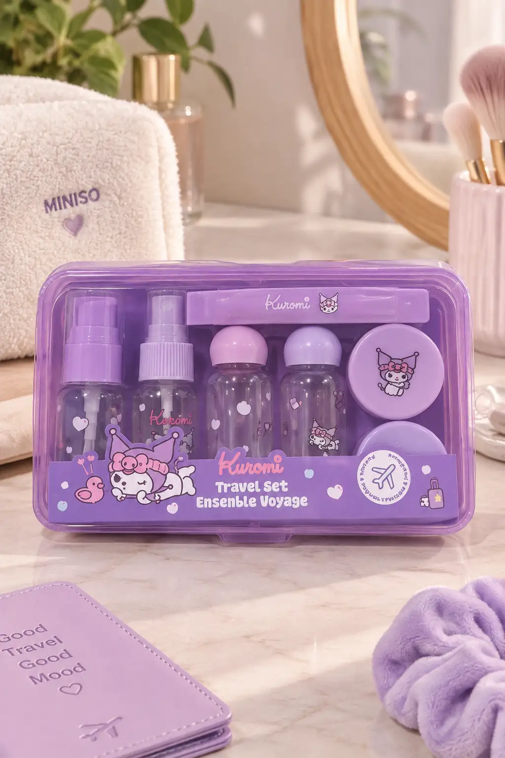 Sanrio Lisanslı Kuromi Seyahat Seti Boş Kozmetik Şişeleri 17.5 Cm