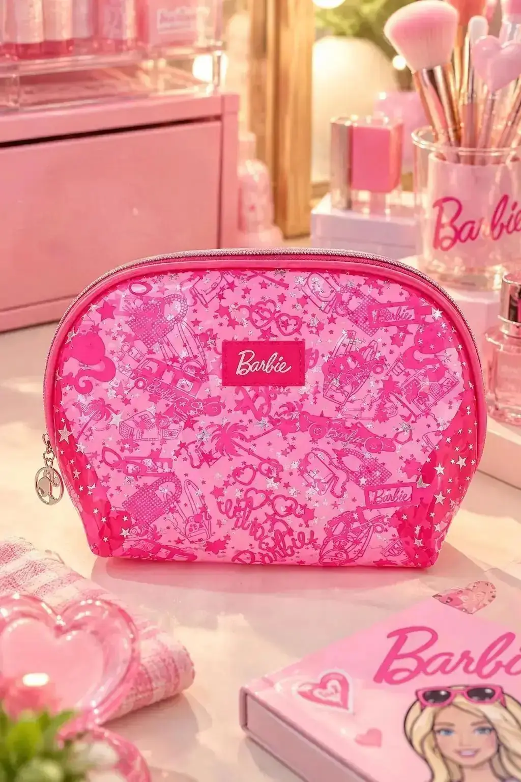 Barbie Lisanslı Yarı Saydam Makyaj Çantası – Gül Kırmızısı (20 Cm)