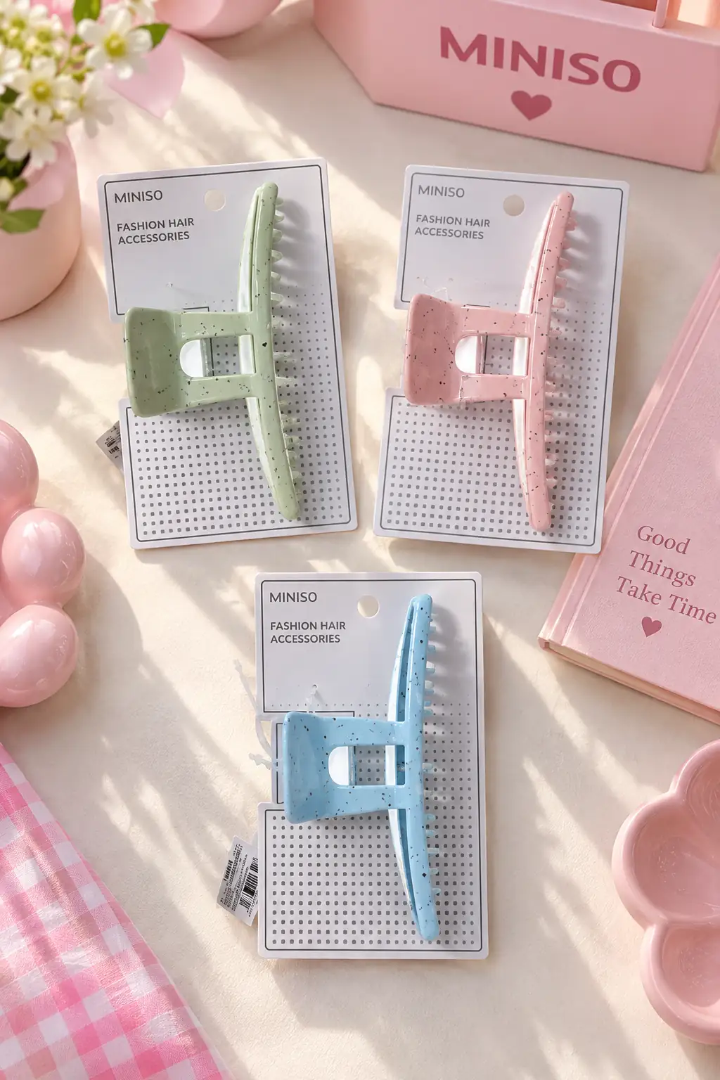 Miniso Lisanslı Basic Mermer Desenli Saç Tokası – Karışık Renk 14 Cm